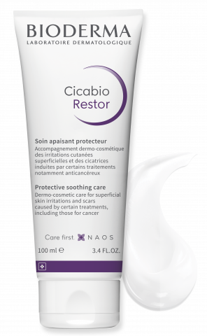 BIODERMA product photo, Cicabio Restor T100ml, protective soothing care for weakened skin by cancer treatments