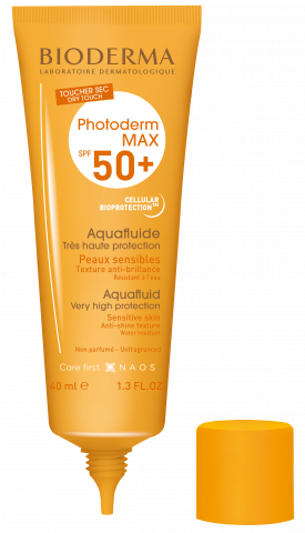 BIODERMA tootepilt, Photoderm MAX Aquafluide SPF 50+ 40ml, light sunscreen for sensitive skin