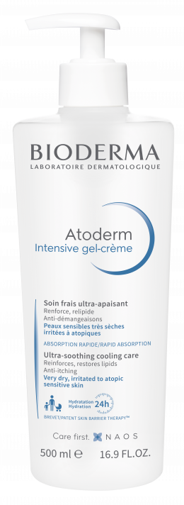 BIODERMA tootepilt, Atoderm Intensive gel crÃ¨me 500ml, emollient cooling care for dry atopic skin